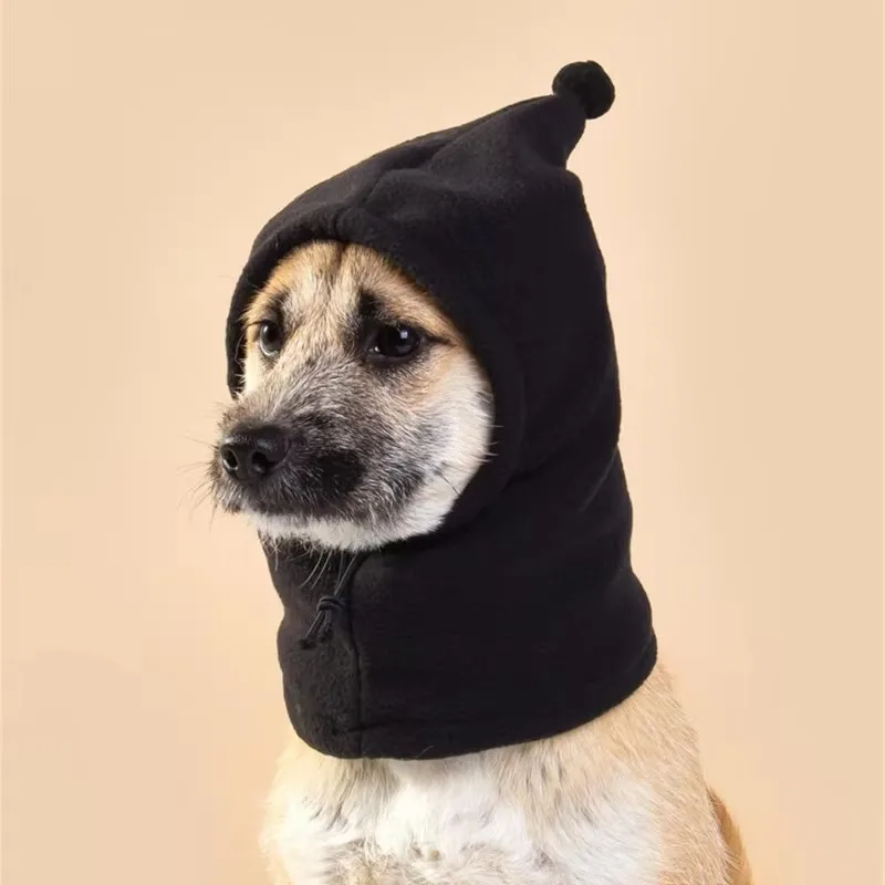 New Dog Flannel Hat Pet Christmas Winter Warm Caps Cute Solid Color Dog Hat Drawstring Adjustment Casual Pet Headgear Warm Scarf