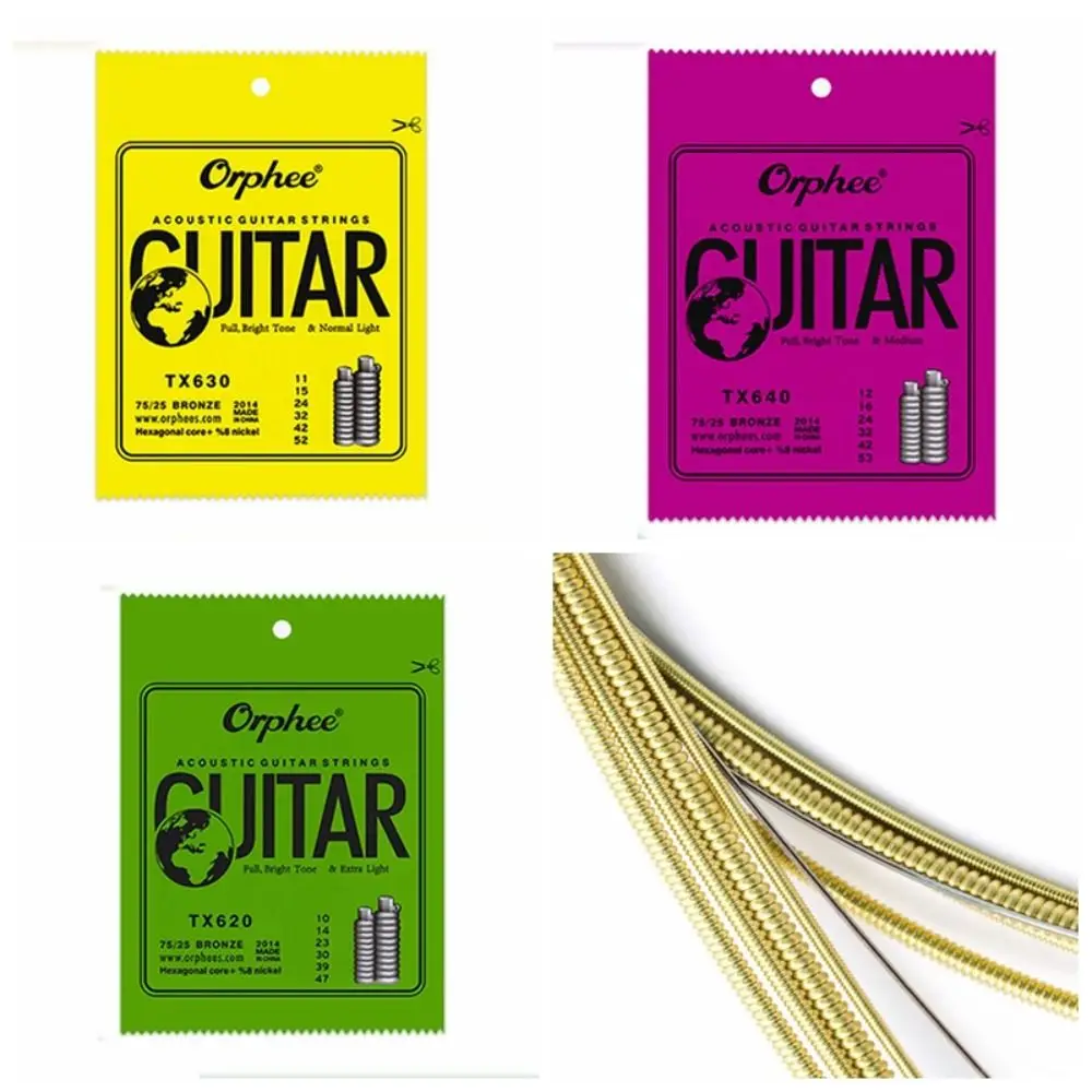 1 zestaw TX620 /TX630 /TX640 Orphee struny do gitary akustycznej sześciokątny rdzeń 8% nikiel Super lekkie struny do gitary brąz 010/011/012