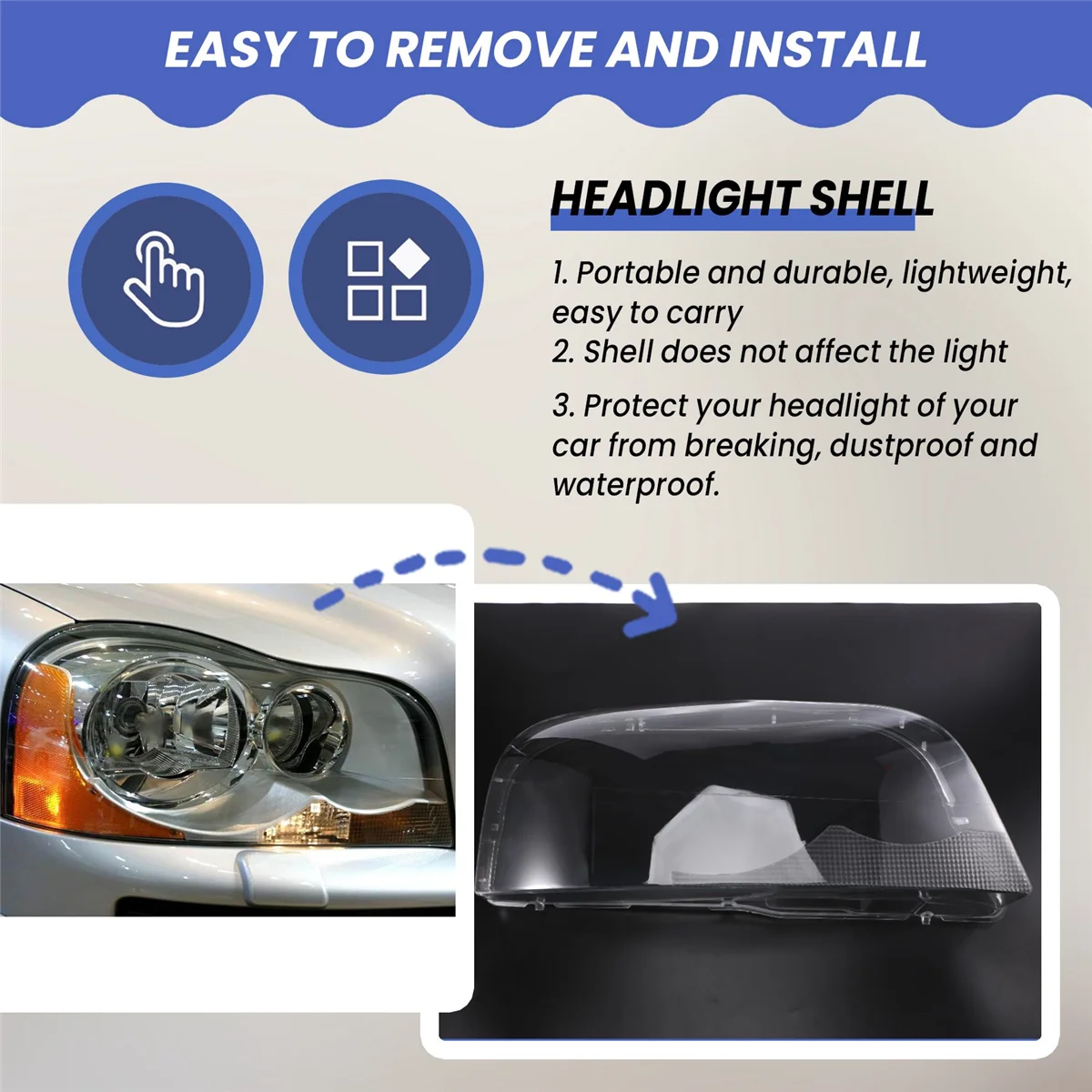 For XC90 2004-2013 Right Headlight Shell Lamp Shade Transparent Lens Cover Headlight Cover