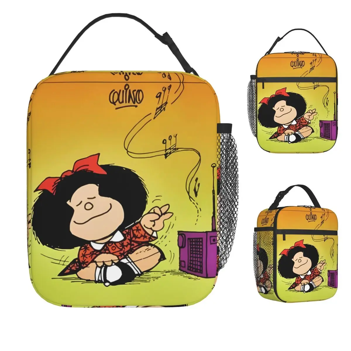 

Mafalda Comic Cartoon Kawaii Lunch Bag Retro Lunch Box For Men School Portable Zipper Cooler Bag Graphic Design Tote Food Bags