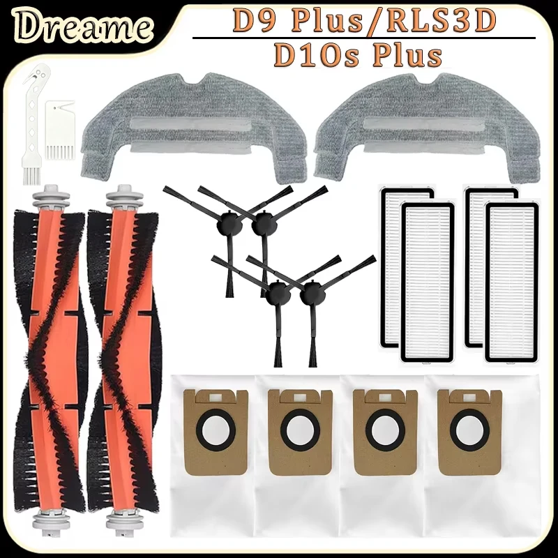 For Dreame D10s Plus/D9 Plus/RLS3D Robot Vacuum Accessories Main Side Brush HEPA Filter Mop Cloth Dust Bag Replacement Parts