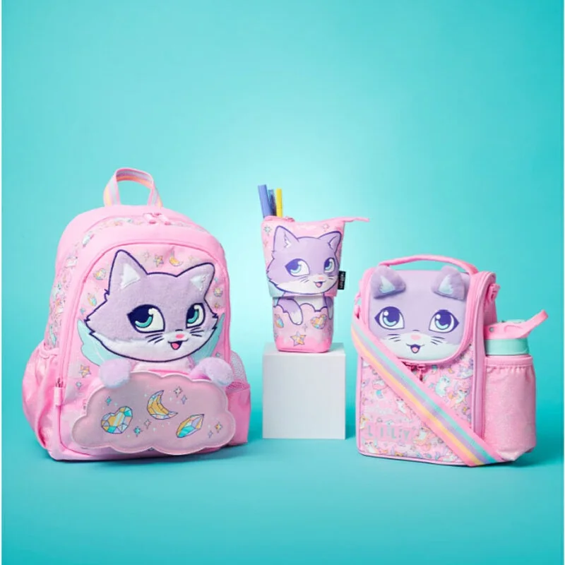 

Hot Australian Backpack Smilgle Primary Large Class Shoulder Reduction Ultra Light Backpack Pink Purple Cat Medium-Sized Book