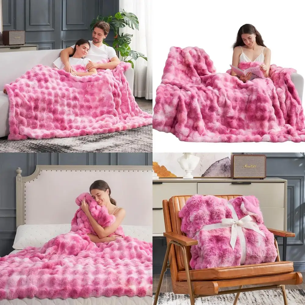 

Cozy Tie-Dye Pink Faux Fur Blanket, 60x80 Inches, Plush & Soft for Sofa, Bedroom, Living Room
