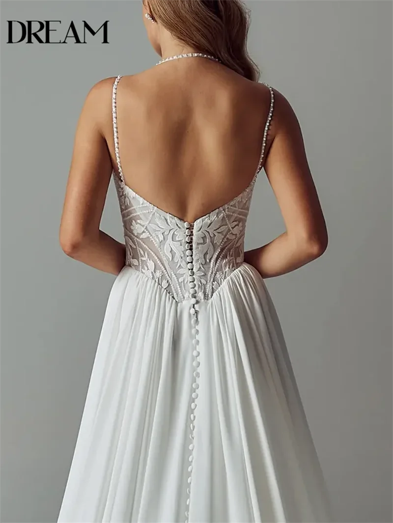 DREAM Fashion Luxury Long Dress Wedding Pearl Strap Open Back Bridal Gown Vestido De Novia Customized