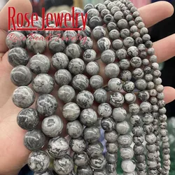 Natural Stone Map Jaspers Beads Round Loose Spacer Beads 15