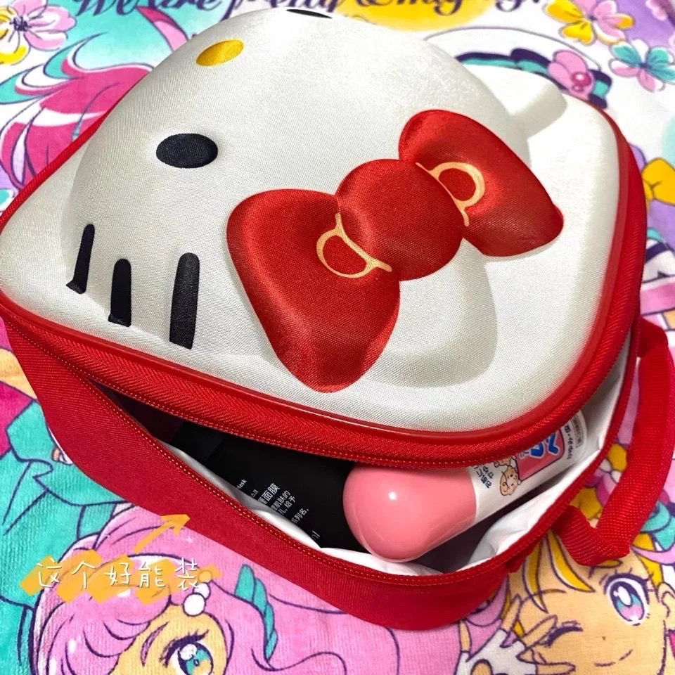 Japanese Kawaii 3D Hello Kitty Cosmetic Bag Harajuku Cute Large Capacity Sundry Storage Bag Portable Cosmetic Bag Birthday Gift