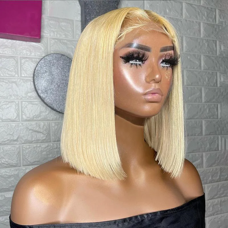 

Straight 613 Honey Blonde Color Brazilian 13x4 Lace Front BOB Wigs 230 Density Pre Plucked Lace Front Lace 100 Human Hair Wig