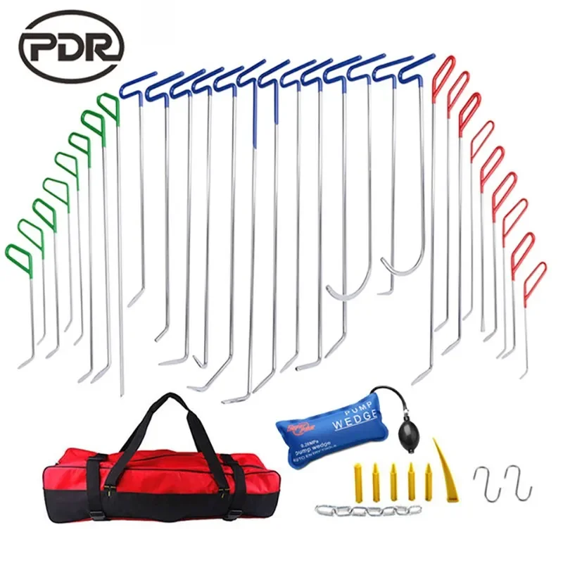 Super PDR 30pcs Green Blue Red Professional Hook Push Rods Kit Wedge Pump Tap Down Pen for Paint less Auto Body Dent Removal