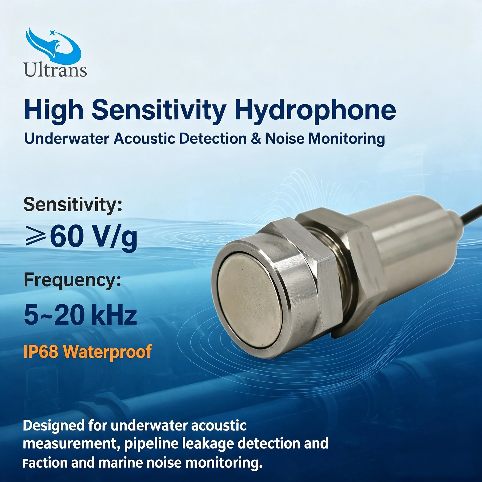 ≥60V/g  Micro Vibration Sensor, Hydrophone, Detecting Pipeline Leaks, Pressure tank Leak Detection