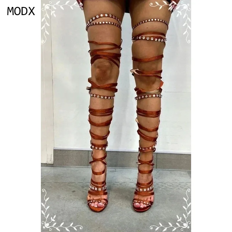 2026 Summer Fashion Crystal Chain Ankel Strap Sandals Women Wedding Banquet Shoes Sexy Pointed Toe Stripper Heels  44
