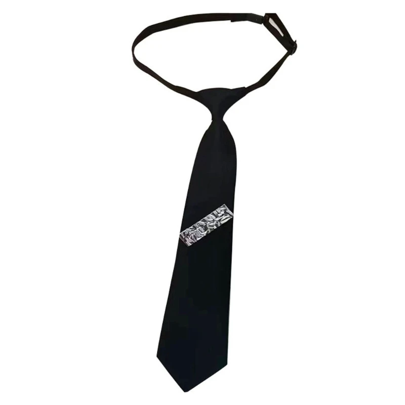 JK Uniform Black Ties for Senior High School Girl Uniform Pre-tied Black Pre-tied Preepy Look Adjustable Neck Ties with Pin