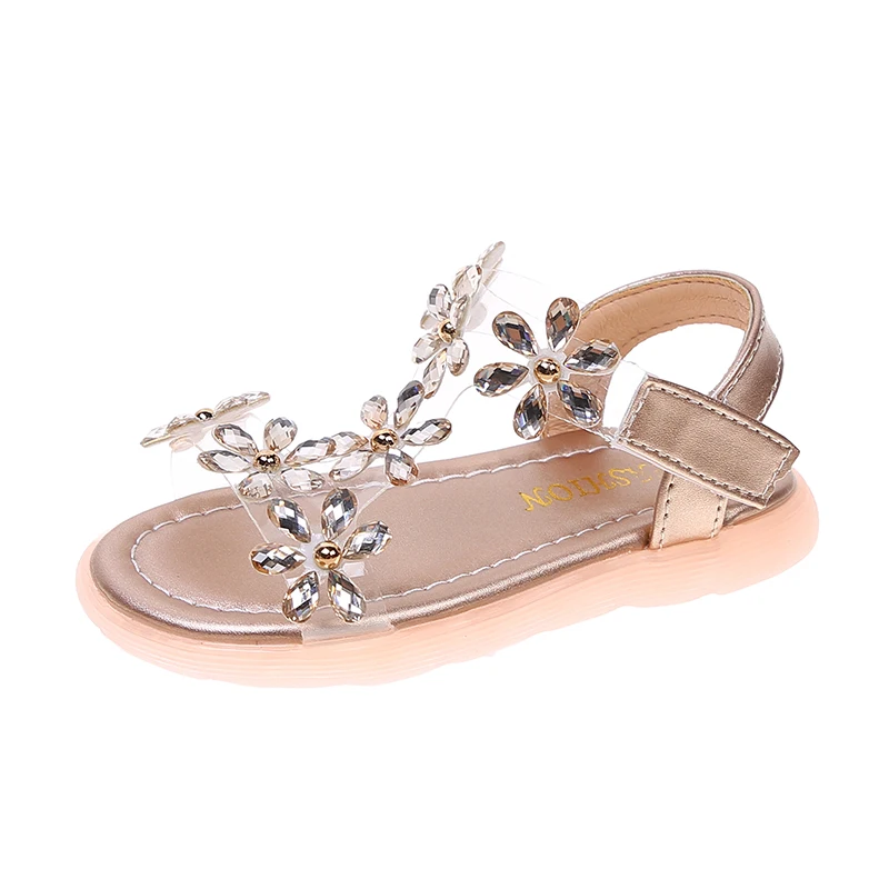 Girls Princess Sandals Summer New Children Rhinestones Transparent Flower Single Shoes Fashion Non-slip Flat Children's Shoes