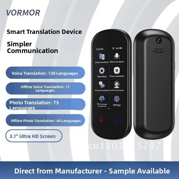

Intelligent Offline Language Translator Z2 Real-Time Two-Way Translation 138 Languages Support Black AI Voice Assistant