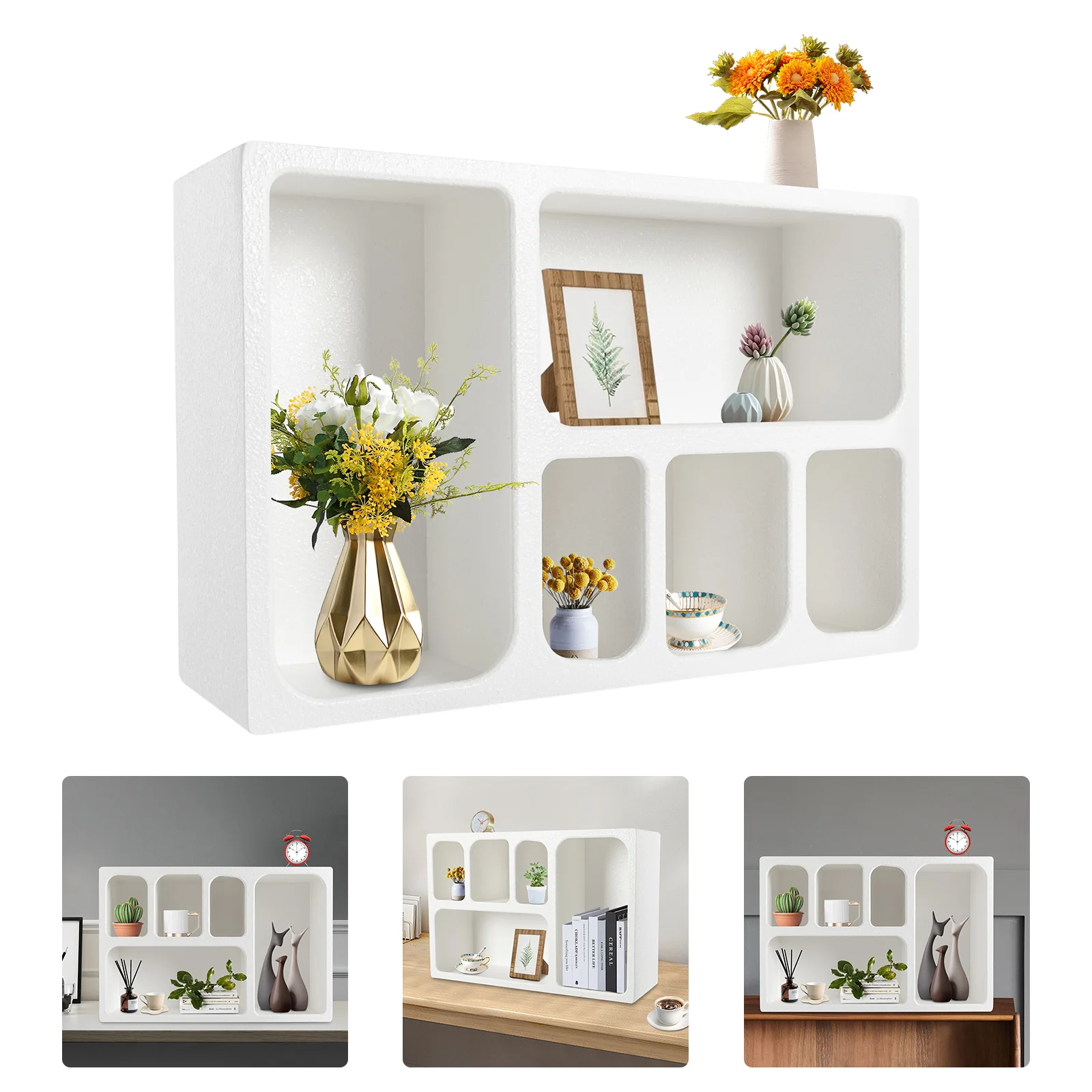 

NEW White Storage Cabinet, Bedroom Modern Wall Shelves for Wall Decor, Wall Mounted Storage Cabinet Five Compartments 60*20*40cm