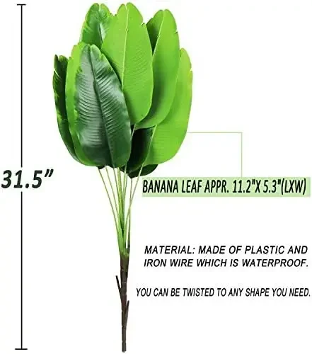 Künstliche Pflanze gefälschte Bananen baum blätter mit Stielen Grün Blumen arrangement Hawaii Luau Dschungel Strand Hochzeits feier – Detail 2