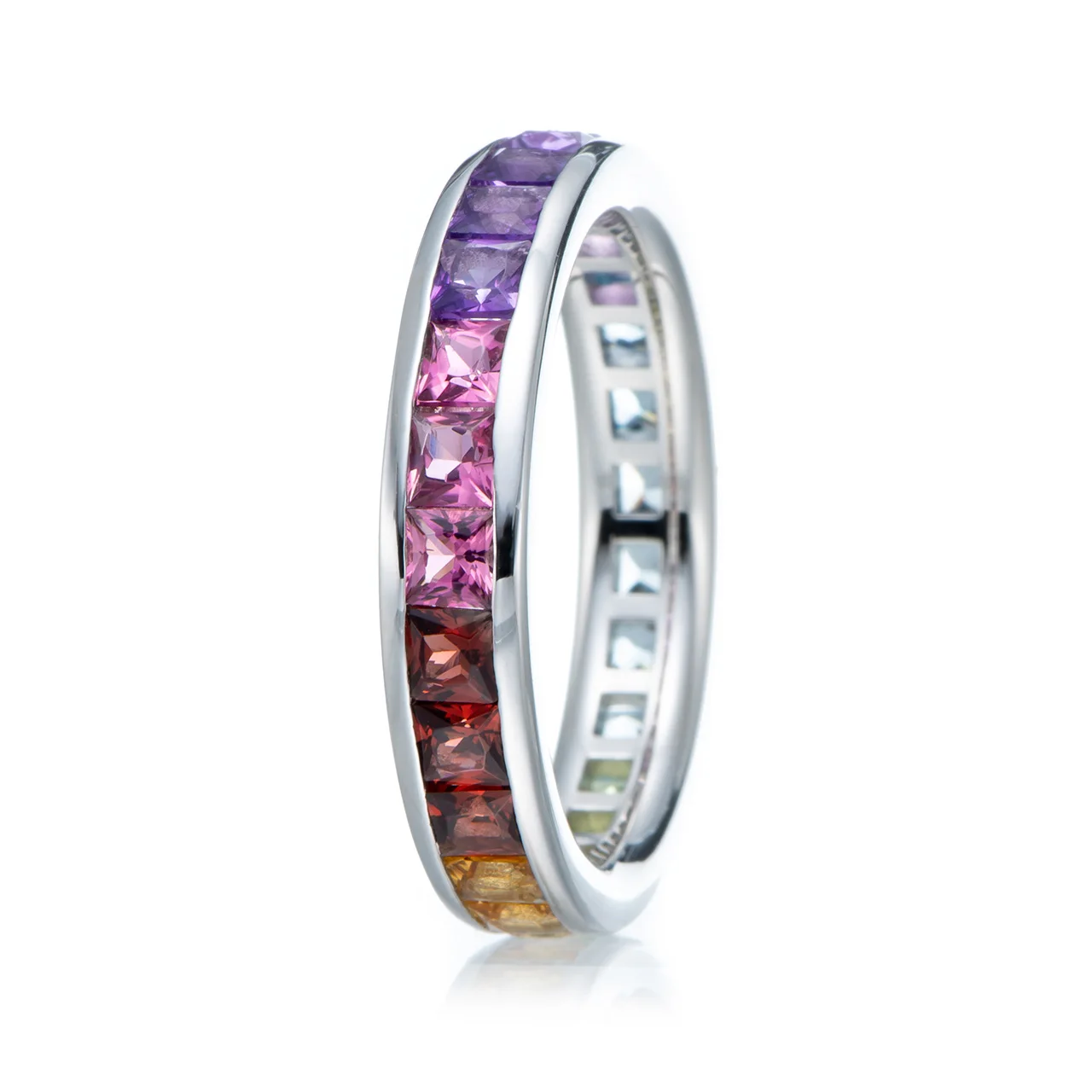 

GESIDE Amethyst,Multi Tourmaline,Garnet,Citrine,Peridot,Aquamarine,Topaz Rhodium Over Sterling Silver Ring