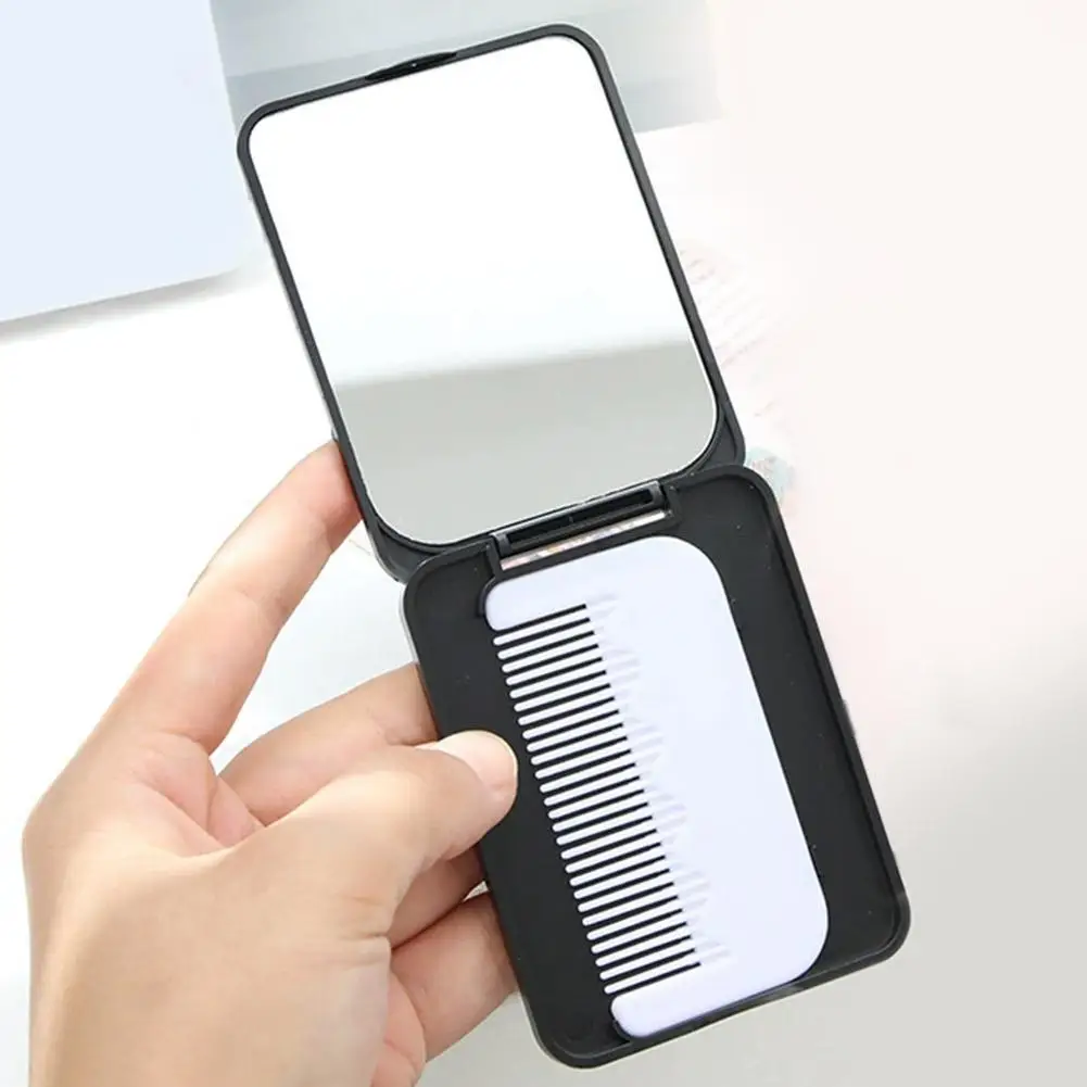 مشط 2 في 1 مع مرآة سوداء وبسيطة، فرشاة مشط تدليك محمولة لصالونات التجميل والسفر وأدوات تصفيف الشعر الناعمة #3