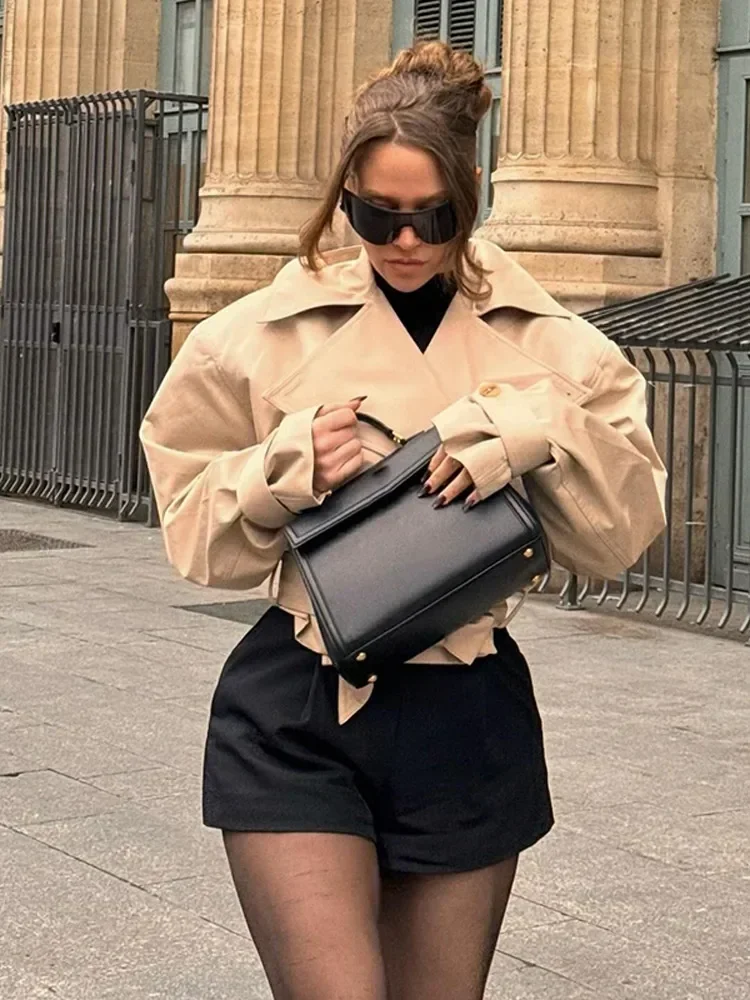 الرجعية الدانتيل يصل الراحة سترة واقية معطف المرأة شيك مزدوجة الصدر طويلة الأكمام جيوب جاكيتات سيدة الخريف ملابس خارجية غير رسمية الشارع