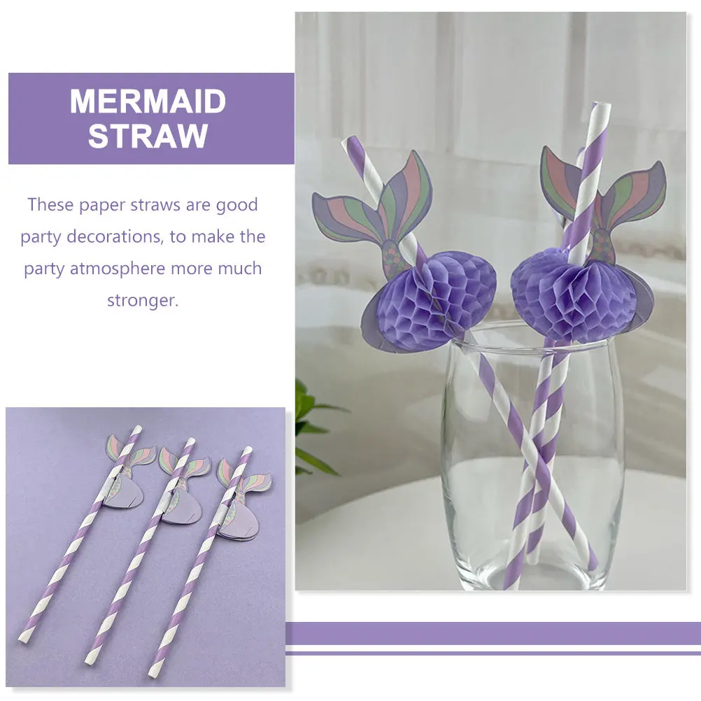 50Pcs Disposable Paper Straws Mermaid Shape Biodegradable for Festive Party Decoration Beverage Cocktail Bar Use Environmental