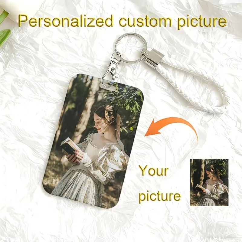 Customize Photo DIY Business ID Name Card Holder Case Credit Card Covers With Lanyard String Work Badge Student Bus Card Sleeve