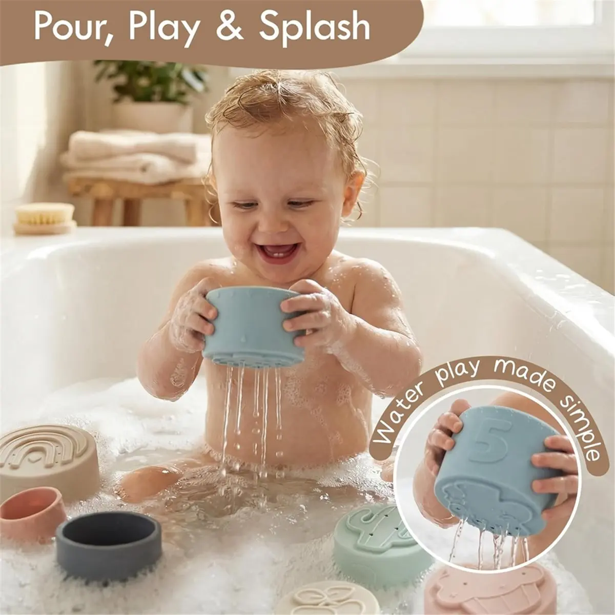 update. Stacking Cups Toy, Baby Fun Educational Toys Silicone Soft Teething Toy, Age 6+ Months, 7 Piece Set