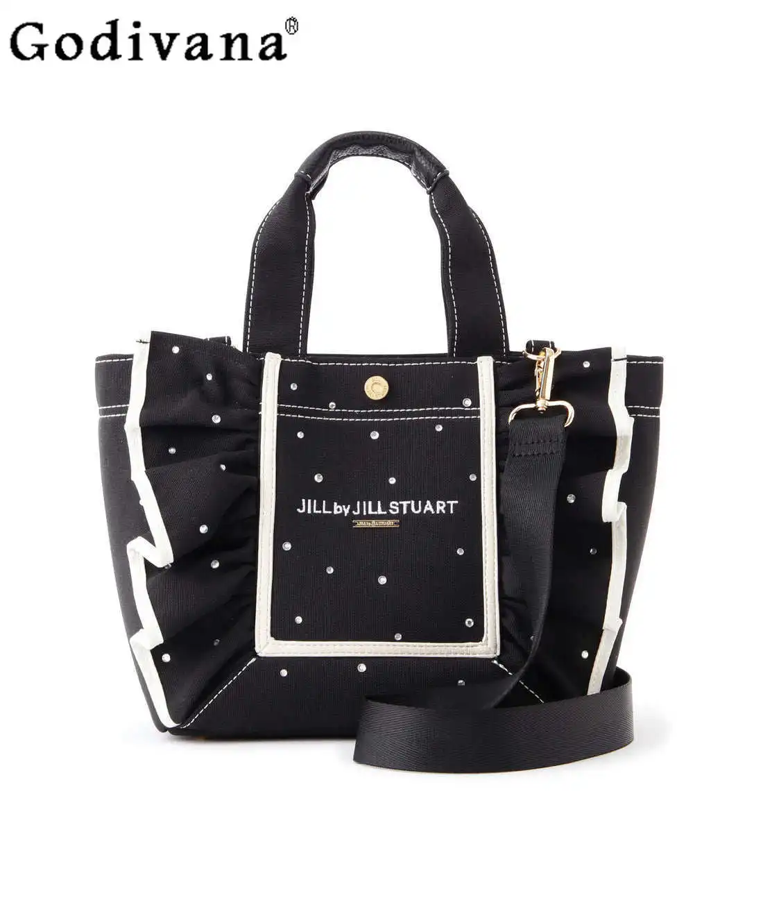 

Холщовая сумка в японском стиле с бриллиантами и рюшами, модная универсальная милая сумка через плечо для девочек