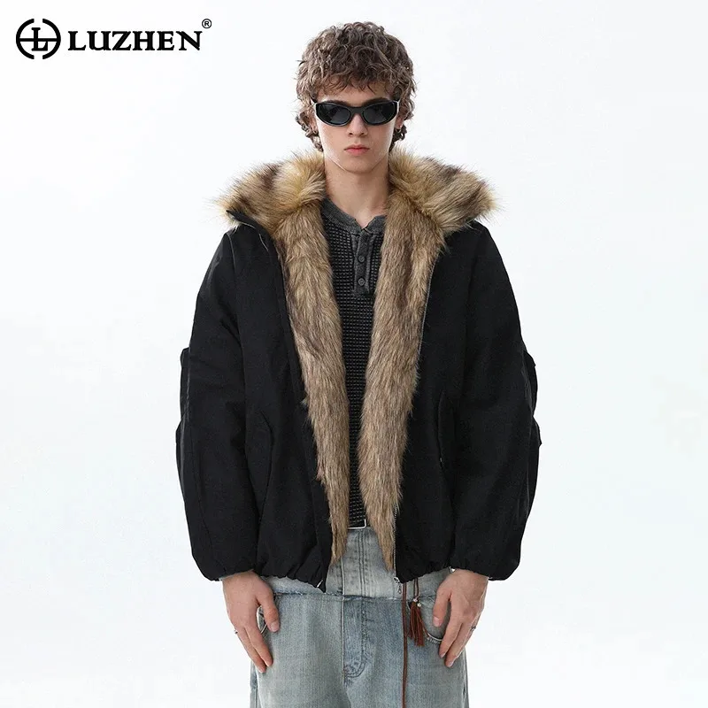 

LUZHEN Original High Quality Faux Fur Liner Thickened Warm Padded Coat Men's 2025 New Fashion Handsome Bread Parka Jacket JY5034