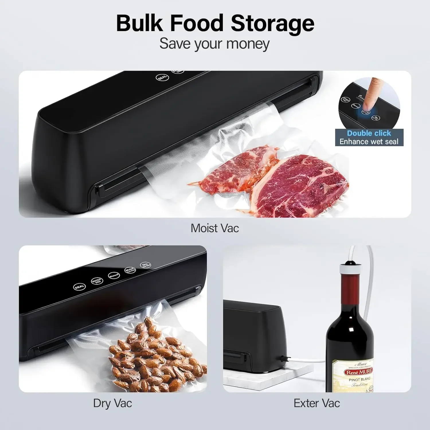 NUOVA macchina sigillatrice, sigillatrice per alimenti completamente automatica da 85Kpa, sigillatrici a LED 8 in 1 macchina sottovuoto design compatto, sistema di sigillatura dell'aria fo