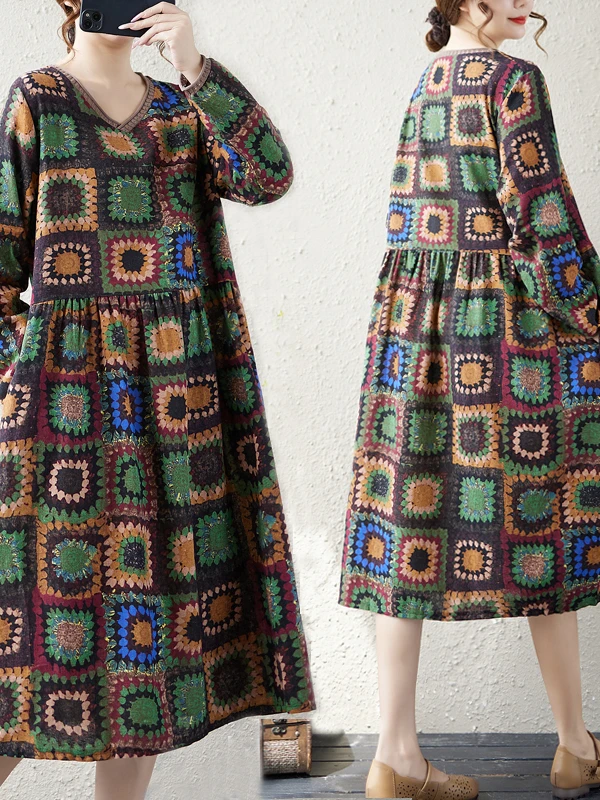 Casual vintage longo sve dr feminino plus size solto ajuste outono inverno faion ele dr confortável cintura solta