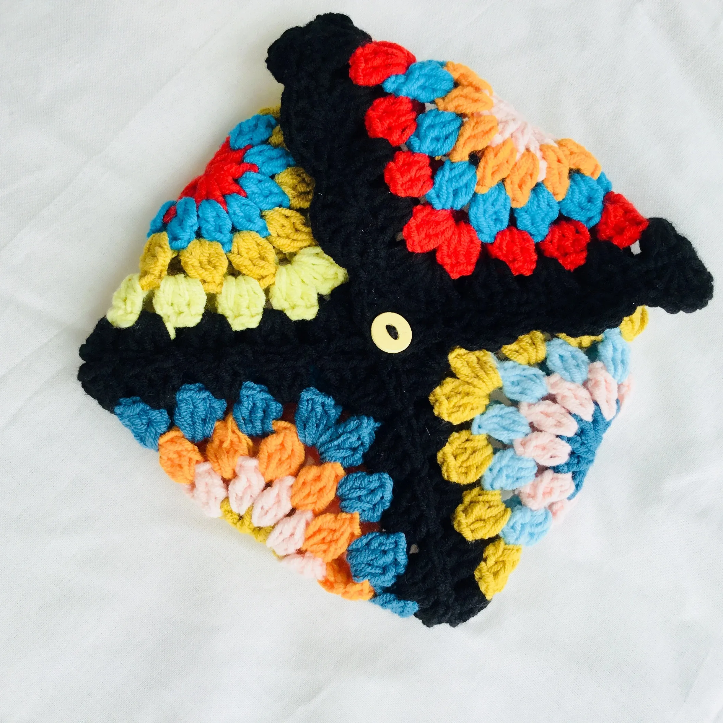 Original Black Crochet Purse for Women Colorful Flower Cute Wallet Check Makeup Bag Pouch Check Granny Square Handmade Handbags