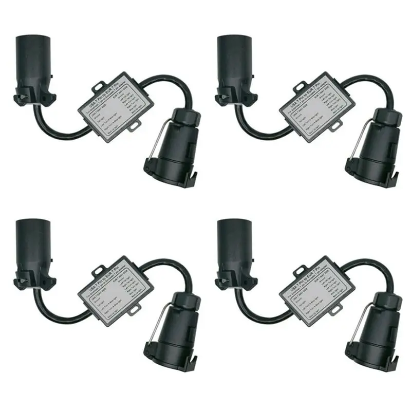 4X USA To EU Trailer Light Converter US 7-Way Blade Socket To EU 7-Pin Round Plug