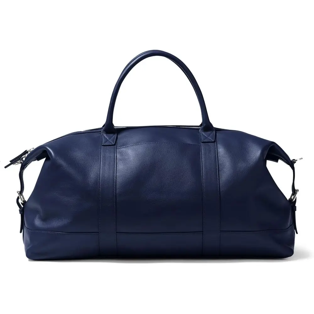 

Сумка-дафл из натуральной кожи темно-синего цвета - регулируемый ремень, карманы для спортзала, работы или поездок на выходные