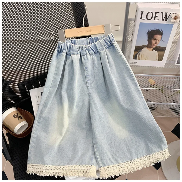 Baby Girl Pants Girls Spring and Summer Jeans Female Treasure Fashion Embroidered Loose Straight Leg Casual Pants Girls Pants