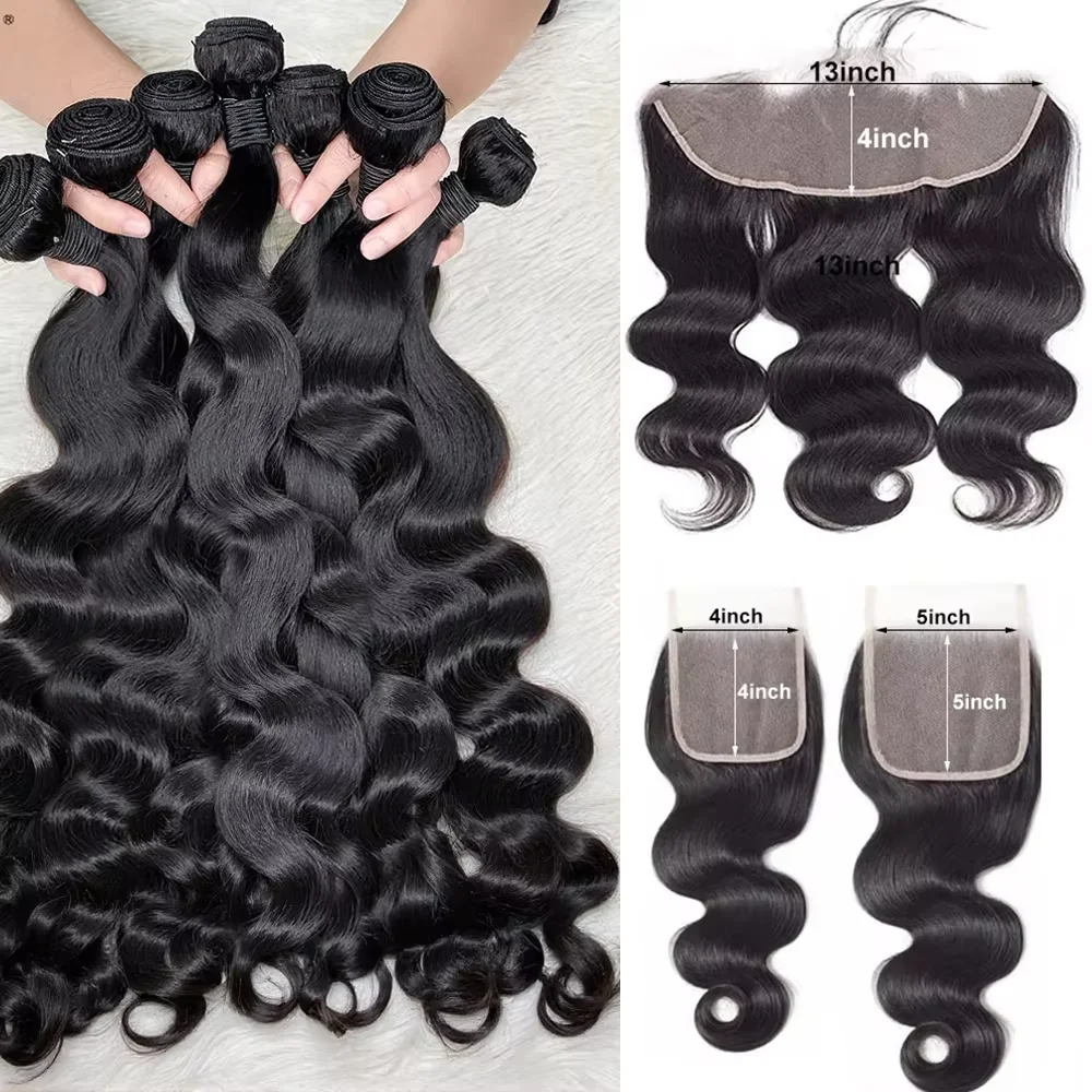 Brazilian Human Hair Bundles With Closure Body Wave Raw 3 4 Bundles With 4x4 5x5 HD Lace Closure Virgin Weave With 13x4 Frontal