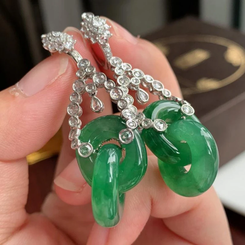 

Interlocking Earings Luxury Classical Bohemian Style Engagement Jewelry Natural Hotan Jade Green earrings for women gift