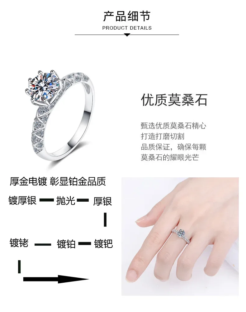 خواتم مويسانيتي 1 قيراط مطلية بالذهب الأبيض فضة D VVS1 مختبر الماس مع GRA غرامة مجوهرات خاتم الزواج للنساء #6