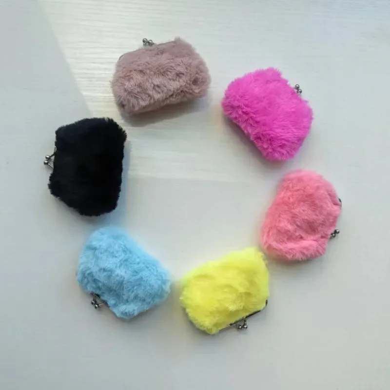 Fashion Solid Color Plush Coin Purse Hasp Small Coin Purse 3 Inch Buckle Money Wallet Girls Mini Coin Bags Fur Key Wallet