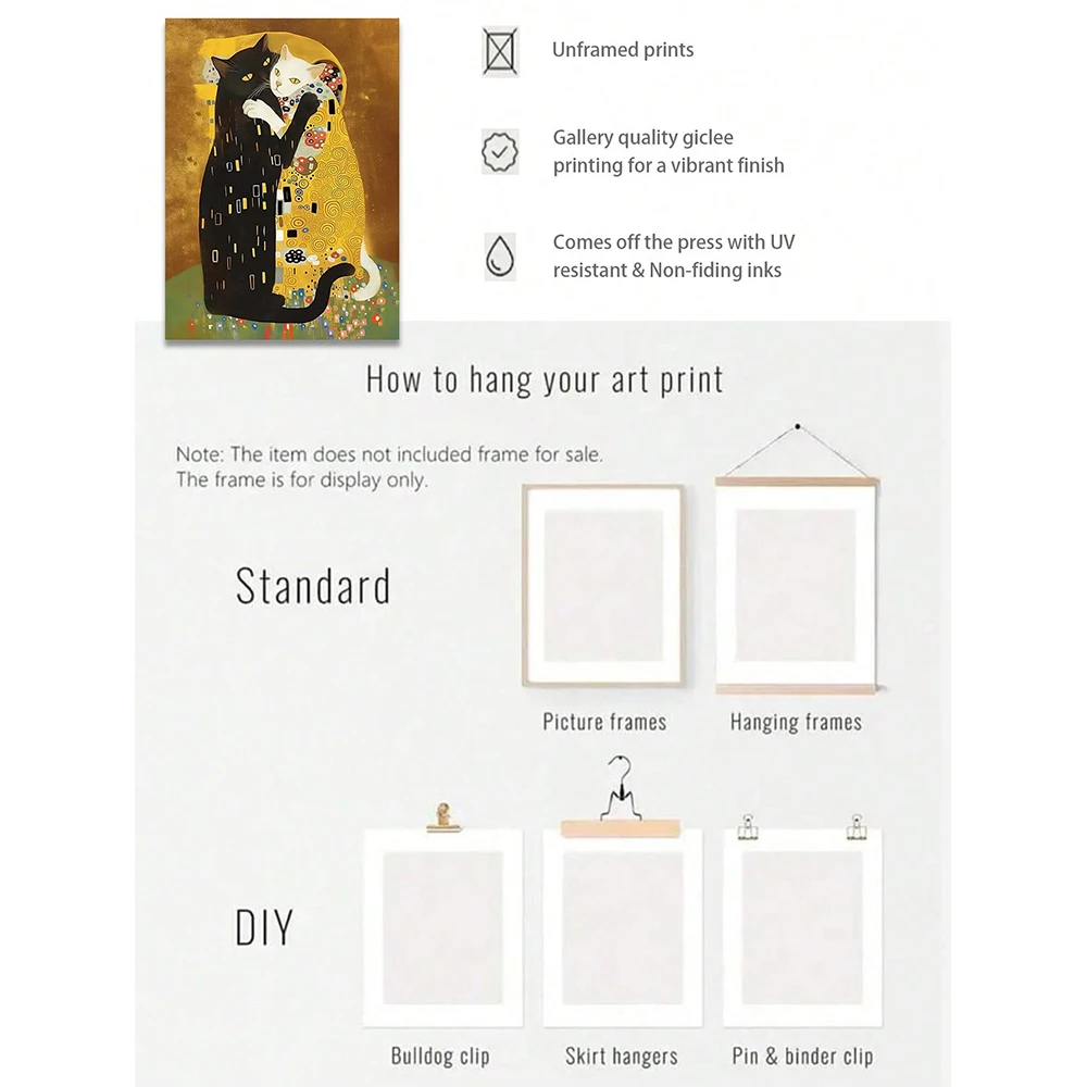 ملصق لوحة قماشية مطبوع بدون إطار ، أسلوب محاكاة ساخرة إبداعي ، فن كيتي كليمت ، قبلة ، ديكور غرفة المنزل ، مواد جدارية ، 1 * #4