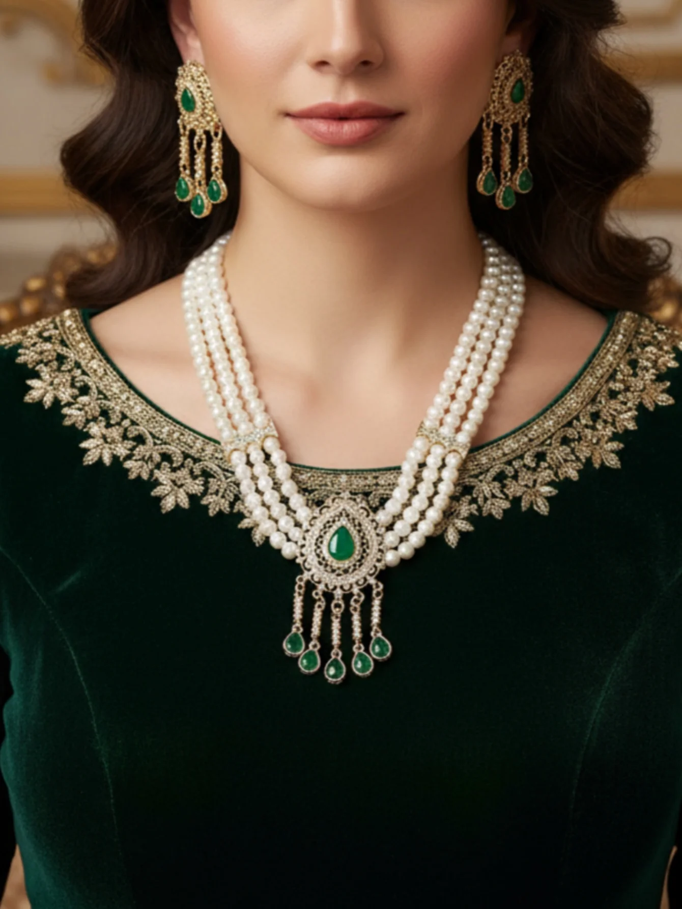 Marokkanisches Brautschmuck-Set, mehrschichtiger Perlenchoker, Quasten-Ohrhänger, wassertropfenförmige Kristalleinlage, ethnischer Hochzeitsschmuck für Frauen – Detail 8