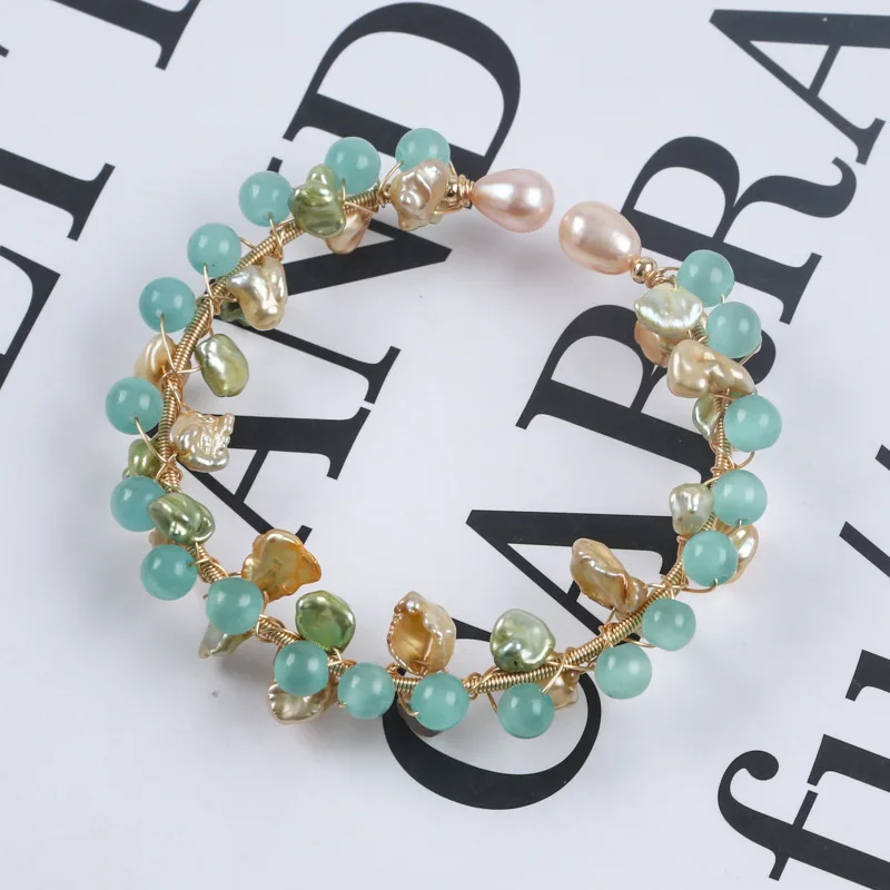

Natural Freshwater Pearl Handmade Wire Wrapped Bracelet