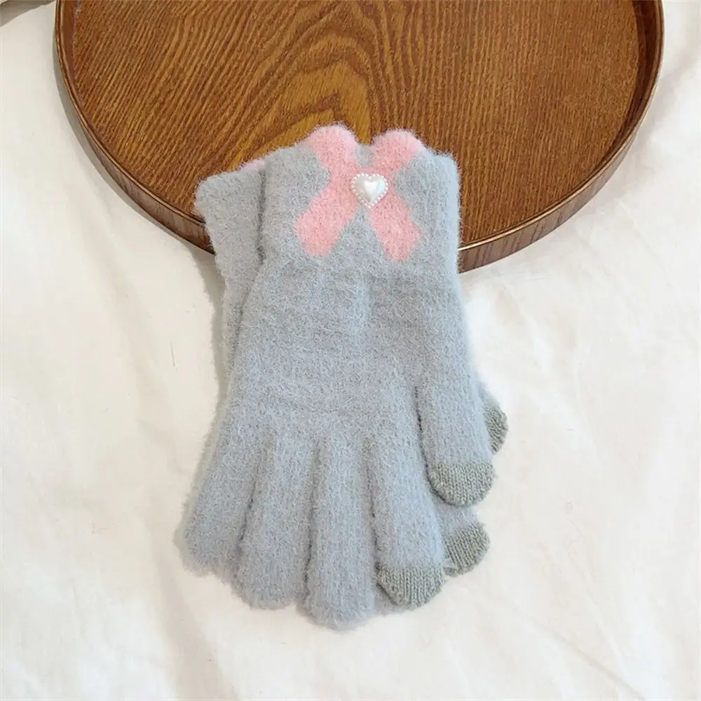 Модные зимние теплые зимние перчатки, эластичные перчатки с сенсорным экраном и полным пальцем, вязаные варежки для женщин и дам