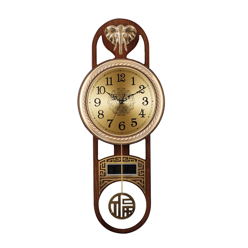 

Novel Design Vintage Luxury Space Pendulum Swing Clock Alloy Wooden Clock Hanging Wall