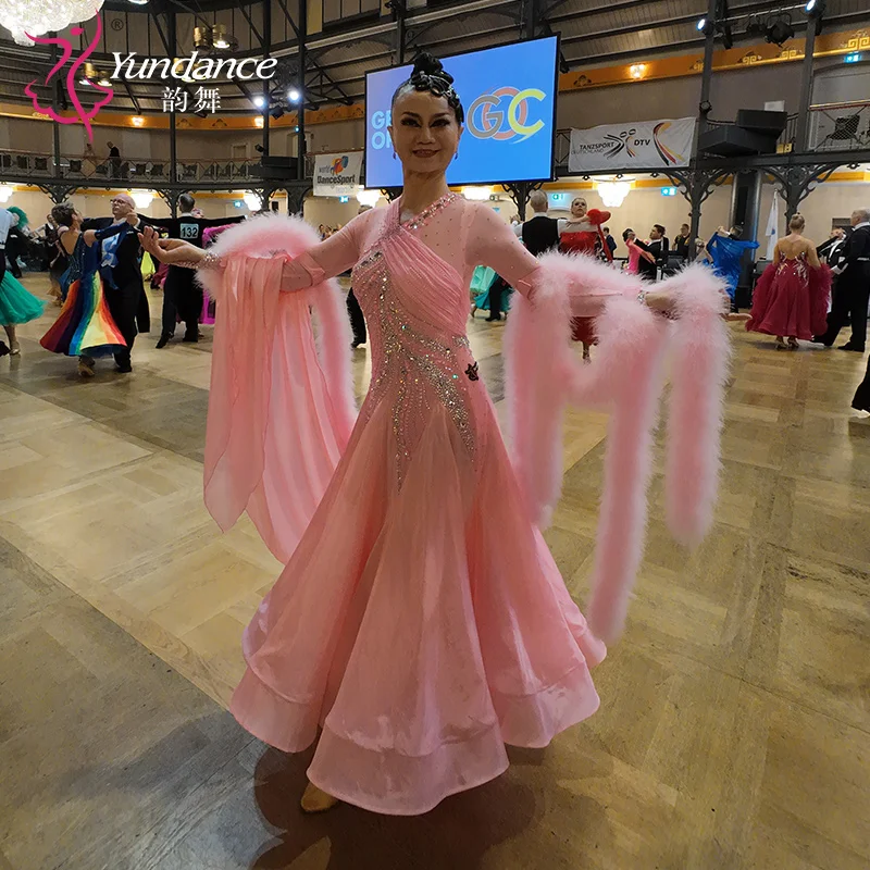 

B-24152 New Women Modern Dance Rhinestone Color Diversity Dress Ballroom National Standard Waltz Competition Performance