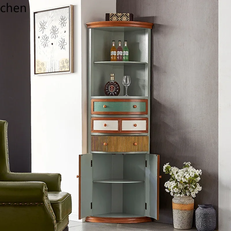 Country Corner Wall-Mounted Vintage Storage Rack Living Room Floor Storage Wine Cabinet Triangle Corner