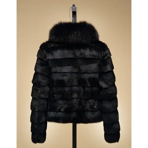 Imagen 2 del producto OFTBUY 2024 nuevo abrigo de piel de conejo auténtico con cuello de piel de zorro chaqueta de piel de zorro completa para mujer chaleco de piel de conejo de invierno High Street