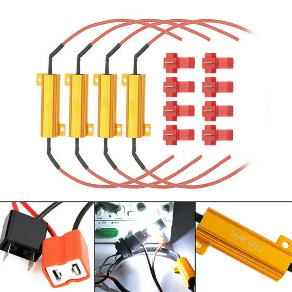 4Pcs/Set Load Resistor Easy Installation High Power Stable 50W 6Ohm LED Decoder for Car