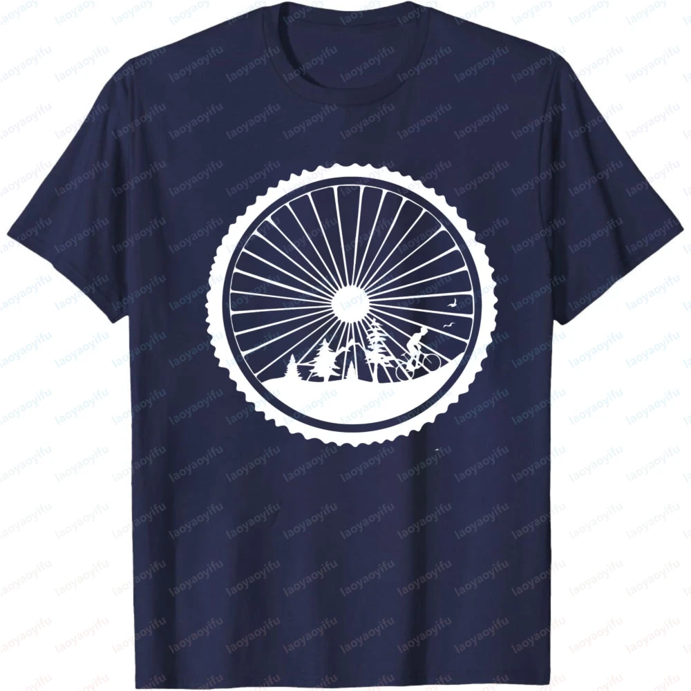 Bicycle Wheel Nature Scene Men T-Shirt Casual Streetwear Summer Outdoor Gift for Cyclists and Nature Lovers T Shirt