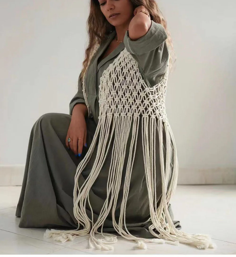 Beachapche Women\'s Cardigan Macrame Waistcoat Fashion Fringe Cape Sleeveless Tassel Shawl Vest Jacket Outerwears
