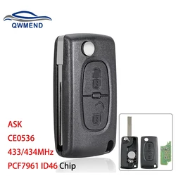 QWMEND HU83 Blade Car Remote Key for PEUGEOT 207 208 307 308 408 Flip Folding Car Key 2BUT 433MHz PCF7961 ID46 Chip CE0536 ASK