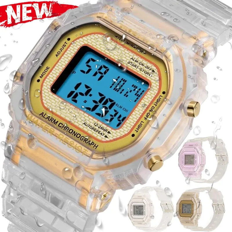 Fashion Transparent Electronic Watch Women Men LED Watch Sports Waterproof Electronic Wrist Clock Watches for Girls Student Gift